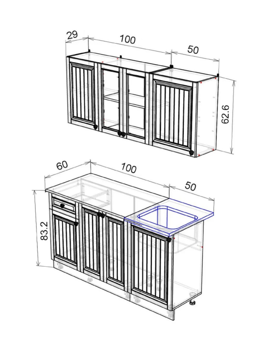 Кухонные гарнитуры, Кухонный гарнитур Хозяюшка Акация белая МДФ 1,5м