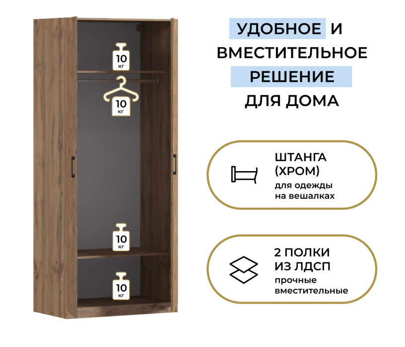Спальня, Шкаф двухдверный Макс 1000 мм, вариант №1 (ЛДСП, корпус дуб вотан)