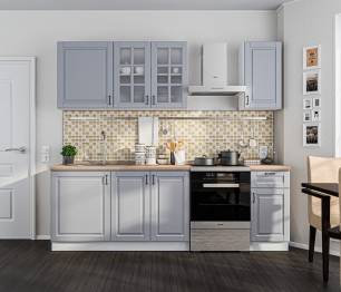 Кухонный гарнитур Регина Белый/ МДФ Серый светлый 2,4 м