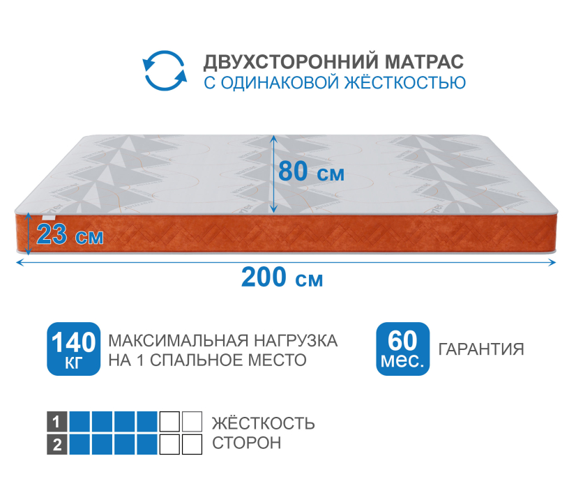 800 x 2000, Матрас Сити-Мадрид в чехле Warmer 800х2000