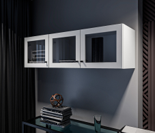 Настенные полки, Твин СБ-3385 Полка Белая с фасадами со стеклом