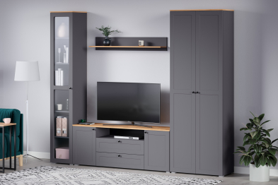 Шкаф-витрина Остин 16.394.03, серый графит, дуб золотой крафт