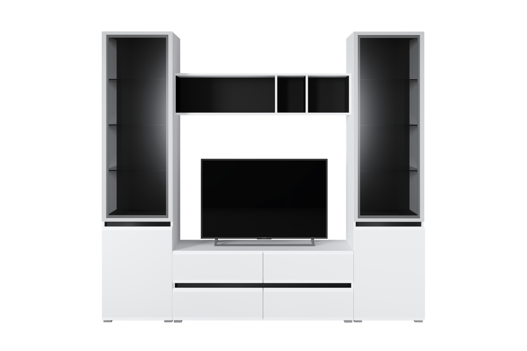 Шкафы распашные, Шкаф-витрина Сидней 13.201, белый премиум, черный, белый глянец