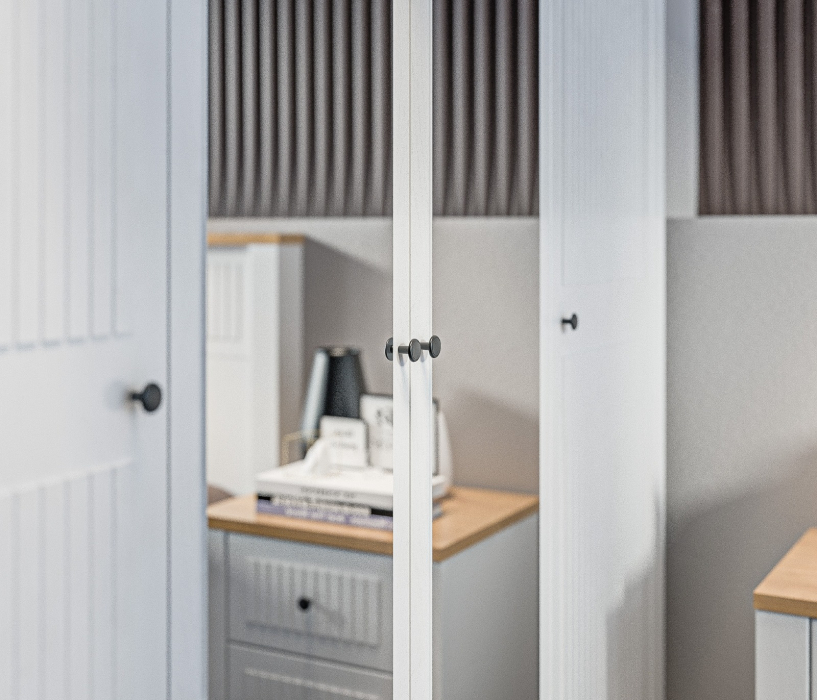 Для одежды, Шкаф 4х дверный Монтана СБ-3543 Белый Альпийский,Дуб Гамильтон/МДФ Дуб Белый