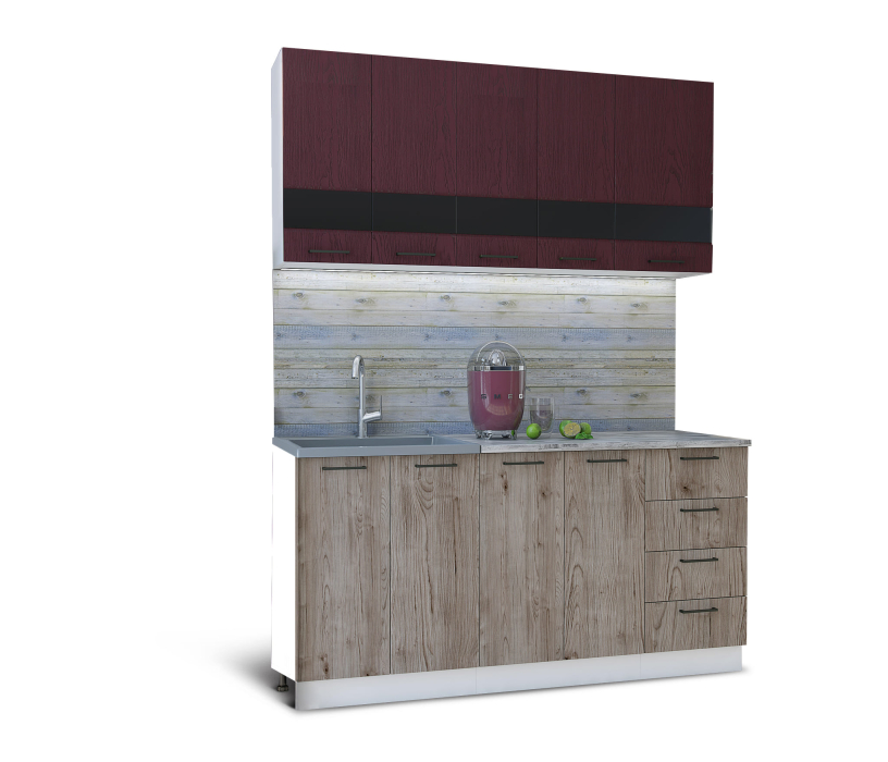 Кухонные гарнитуры, Кухня Астра 1,6 м Красное дерево патина/Дуб галиано МДФ