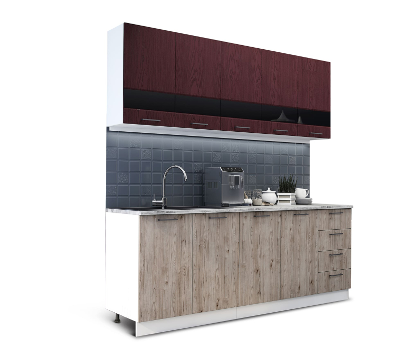 Кухонные гарнитуры, Кухня Астра 2,0 м Красное дерево патина/Дуб галиано МДФ