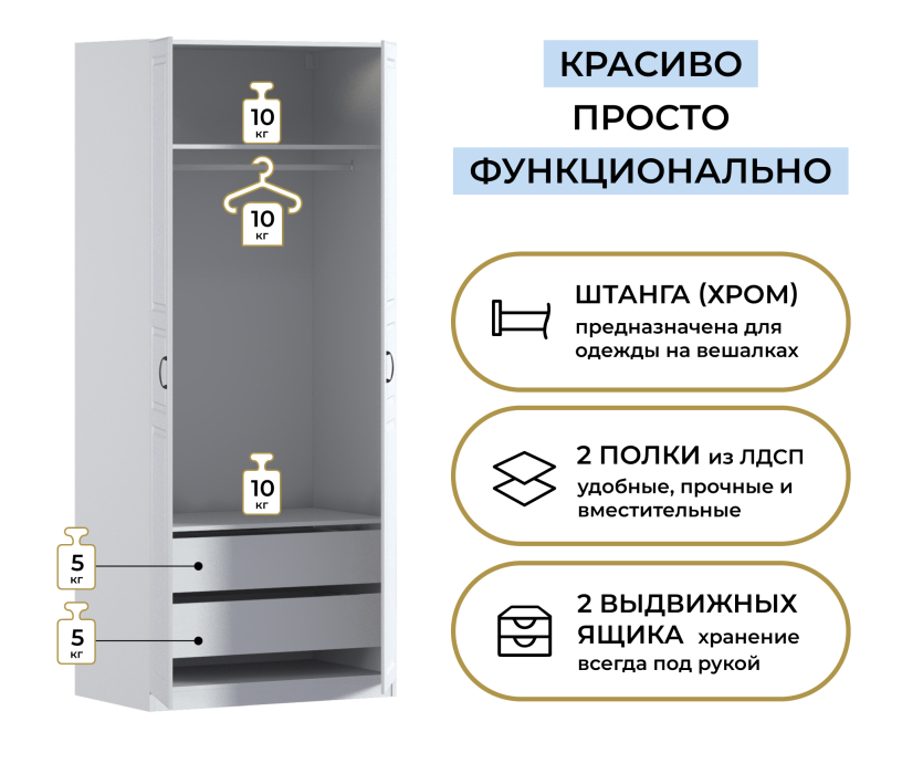 Спальня, Шкаф двухдверный Макс 1000 мм, вариант №3 (ЛДСП/МДФ)