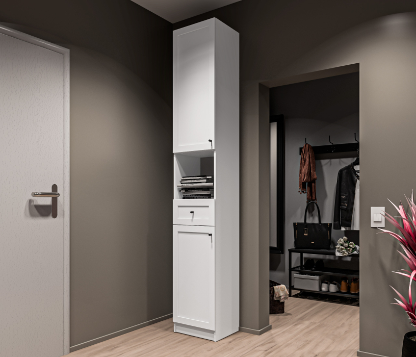 Прямые, Стеллаж Твин СБ-3372 Белый с глухим фасадом и открытой полкой