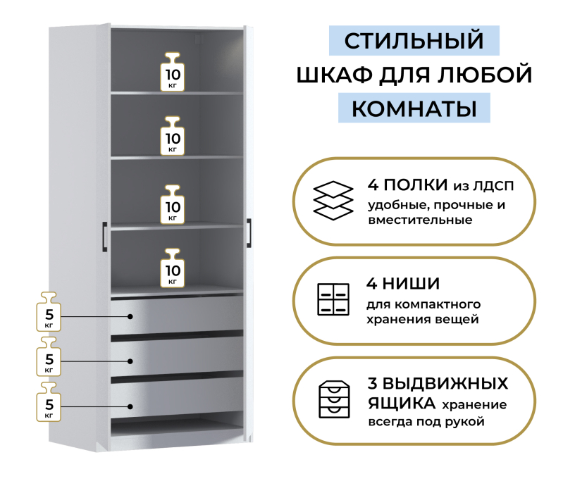 Спальня, Шкаф двухдверный Макс 1000 мм, вариант №5 (ЛДСП)