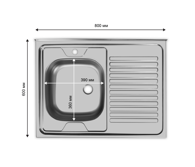 Кухонные мойки, Мойка накладная 80*60 Левая в комплекте с сифоном и крепежом