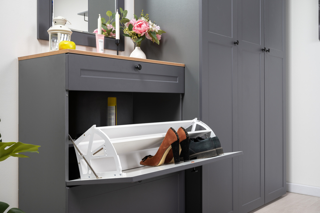 Тумбы, Тумба для обуви Остин 16.121, серый графит, дуб золотой крафт